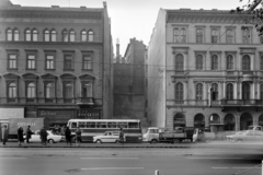 Hungary, Budapest V., Károly (Tanács) körút 4., 6. (foghíj telek), 8., 1969, UVATERV, traffic, bus, sign-board, Trabant-brand, commercial vehicle, street view, genre painting, Ikarus-brand, lingerie, Ikarus 620, tram stop, automobile, Patyolat shop, clockmaker, perfume store, watch jewelry store, Budapest, Fortepan #3714