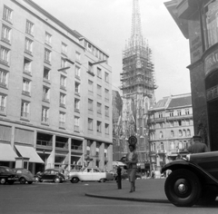 Austria, Vienna, a Stephansdom / Szent István-székesegyház a Graben felől nézve., 1960, Fortepan, church, street view, genre painting, automobile, scaffolding, Fortepan #39028