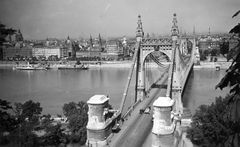 Hungary, Budapest, Erzsébet híd a Gellérthegyről., 1936, Ted Grauthoff, bridge, picture, eclectic architecture, suspension bridge, Duna-bridge, Antal Kherndl-design, Aurél Czekelius-design, Fortepan #39255