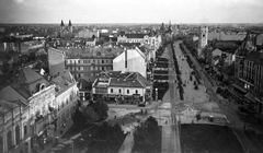 Magyarország, Debrecen, Piac utca (Ferenc József út) a Református Nagytemplomból fotózva., 1935, Ted Grauthoff, templom, látkép, Fortepan #39270