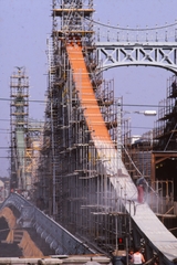 Hungary, Budapest XI., Szabadság híd a budai hídfőtől a pesti hídfő felé nézve., 1985, Bejczy Sándor, colorful, bridge, steel structure, Budapest, Duna-bridge, János Feketeházy-design, Fortepan #39306