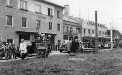 Magyarország, Budapest XIII., Teve utca, a tűzoltóság bemutatója., 1939, Angyalföldi Helytörténeti Gyűjtemény, építkezés, teherautó, tűzoltóság, tűzoltó, Budapest, Fortepan #39496