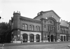 Magyarország, Budapest I., Batthyány téri vásárcsarnok., 1952, UVATERV, vörös csillag, kockakő, utcanévtábla, vásárcsarnok, Budapest, Klunzinger Pál-terv, Fortepan #3972