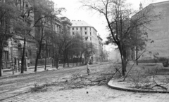 Magyarország, Budapest VIII.,Budapest IX., Üllői út a Markusovszky (Úttörő) tértől a Nagykörút felé nézve., 1956, Nagy Gyula, háborús kár, forradalom, utcakép, Budapest, Fortepan #39849