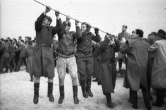 Magyarország, Gellérthegy, Budapest XI., a Felszabadulási Emlékmű (Kisfaludi Strobl Zsigmond) "Felszabadító szovjet katona" mellékalakjának ledöntése., 1956, Nagy Gyula, forradalom, jelképrombolás, kötél, Budapest, Fortepan #39865