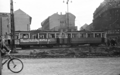 Magyarország, Budapest VIII.,Budapest V.,Budapest IX., Kálvin tér., 1956, Nagy Gyula, felirat, forradalom, villamos, Budapest, Fortepan #39981