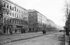 Hungary, Budapest VIII., József körút az Üllői út felé nézve, előtérben a Baross utcai kereszteződés., 1956, Nagy Gyula, war damage, revolution, road sign, board, Budapest, Fortepan #40255