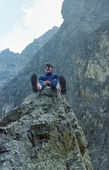 1985, Varga János, Tatra Mountains, sitting on a rock, Fortepan #40337