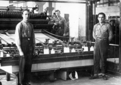 Hungary, Balatonfűzfő, Fűzfői Papírgyár., 1930, Simon Tibor, factory, tableau, factory, work, machine, hands behind the back, Fortepan #40729