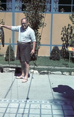 Hungary,Lake Balaton, Siófok, a felvétel a MAC klubház mellett készült., 1943, Ember Károly dr., portrait, colorful, cigarette, smoking, glasses, fishing, man, fish, Fortepan #40771