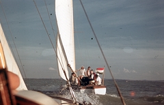 Hungary,Lake Balaton, 30-as túrajolle., 1939, Ember Károly dr., sailboat, colorful, flag, tableau, sailing, Fortepan #40807