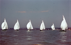 Magyarország,Balaton, Kékszalag vitorlásverseny Balatonfüred térségében., 1941, Ember Károly dr., vitorláshajó, napsütés, színes, Cirkáló, Fortepan #40821