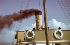 Hungary,Lake Balaton, Helka csavargőzös kormányállása., 1943, Ember Károly dr., colorful, smoke, lifebelt, steamboat, Helka ship, Fortepan #40830