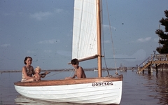 Hungary,Lake Balaton, Siófok, kikötő, balatoni dingi vitorlás., 1943, Ember Károly dr., sailboat, sunshine, colorful, Fortepan #40861