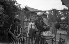 1943, Rados Tamás OSB, kid, striped dress, cooking, tricycle, Fortepan #40985