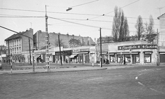 Magyarország, Budapest XIII., Róbert Károly körút a Lehel utca felől a Csata utca felé nézve., 1976, Angyalföldi Helytörténeti Gyűjtemény, üzlet, cégtábla, cipőbolt, Budapest, Fortepan #41206