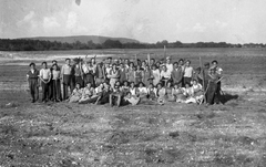 Magyarország, Tapolcai-medence Balatonederics felé nézve, háttérben a Keszthelyi-hegység., 1953, Bettina Fabos, csoportkép, mezőgazdaság, Fortepan #41352