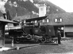 Svájc, a Rigi hegyen közlekedő fogaskerekű vasút (Rigi-Bahnen) gőzmozdonya., 1931, MZSL/Ofner Károly, gőzmozdony, vasút, vasútállomás, Fortepan #42097