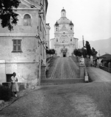 Olaszország, Sanremo, Piazza Castello, hátul a Madonna della Costa templom., 1934, MZSL/Ofner Károly, templom, tér, barokk-stílus, katolikus, Fortepan #42173