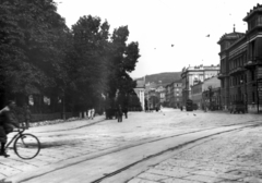 Olaszország, Trieszt, Piazza della Libertà a Viale Miramare felé nézve., 1936, MZSL/Ofner Károly, kerékpár, utcakép, életkép, villamos, Fortepan #42235