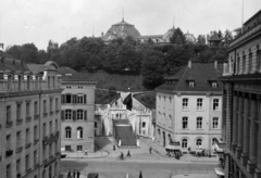 Svájc, Bern, Aarbergergasse, távolban az egyetem főépülete., 1938, MZSL/Ofner Károly, lépcső, kerékpár, Fortepan #42274