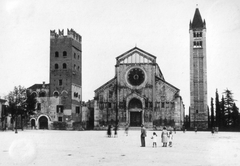 Olaszország, Verona, Piazza San Zeno, szemben a Basilica di San Zeno Maggiore., 1930, MZSL/Ofner Károly, Bazilika, román stílus, Fortepan #42348