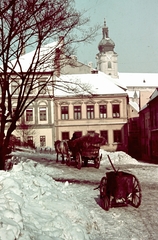 Magyarország, Győr, Bécsi kapu (Erzsébet) tér a Káptalandomb felé nézve., 1940, Konok Tamás id, tél, hó, színes, szekér, fogat, Fortepan #42491