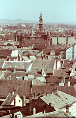 Magyarország, Győr, a belváros háztetői és a Városháza tornya, kilátás Pannonhalma felé., 1944, Konok Tamás id, színes, háztető, látkép, neobarokk stílus, Hübner Jenő-terv, Fortepan #42521