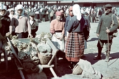 Oroszország, Alekszejevka, piac., 1942, Konok Tamás id, színes, piac, népviselet, kézikocsi, fokhagyma, Fortepan #42542