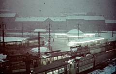 Magyarország, Budapest II., Széll Kálmán tér., 1941, Konok Tamás id, tél, színes, villamos, éjszaka, látkép, Budapest, Bikki Ruhagyár, viszonylatszám, Fortepan #42686