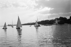 Magyarország, Balatonfüred, kikötő., 1959, Konok Tamás id, vitorláshajó, kikötő, Fortepan #42795