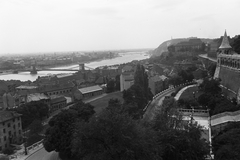 Hungary, Halászbástya, Budapest I., kilátás a Vízivárosra és a Széchenyi Lánchídra., 1960, Konok Tamás id, picture, Frigyes Schulek-design, Danube, Budapest, suspension bridge, William Tierney Clark-design, Fortepan #42826