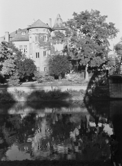 Magyarország, Győr, Rába folyó a Kettős hídnál, szemben a Radó-szigeten a Kioszk., 1939, Konok Tamás id, Fortepan #42954