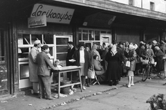 Hungary, Győr, Virágpiac (Egység) tér, pavilonsor., 1960, Konok Tamás id, hospitality, sign-board, steakhouse, bicycle, Fortepan #43223