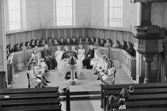 Hungary, Győr, Kossuth utcai református templom., 1960, Konok Tamás id, First Communion, pulpit, church interior, Fortepan #43258