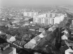 Magyarország, Szolnok, az épülő Kassai úti lakótelep a Várkonyi téri toronyházból fotózva., 1975, Kádas Tibor, építkezés, lakótelep, városkép, látkép, Fortepan #4344