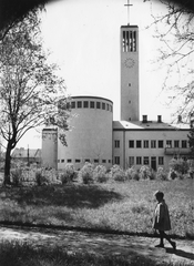 Magyarország, Győr, Szent Imre-templom., 1950, Konok Tamás id, gyermek, katolikus, modern építészet, Körmendy Nándor-terv, templom, Fortepan #43697