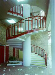 1978, Kádas Tibor, colorful, stairs, spiral staircase, neon lights, Fortepan #4376