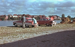 1962, Fortepan, színes, német gyártmány, Wartburg-márka, látkép, mosás, farakás, automobil, Wartburg 311/312, országjelzés, Fortepan #44301