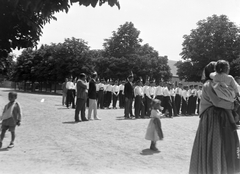 Hungary, Solymár, 1935, Korenchy László, street view, festive, youth military organisation, Fortepan #44411