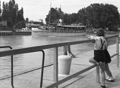 Hungary,Lake Balaton, Siófok, Csobánc motoros személyhajó a kikötőben., 1960, Korenchy László, ship, port, boat station, Csobánc ship, Fortepan #44602