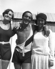 1930, Hetényi Zsuzsa, bathing suit, tableau, smile, women, summer, man, Fortepan #44617