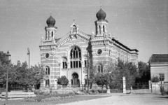 Magyarország, Debrecen, Petőfi tér, Zsinagóga., 1958, Mészáros Zoltán, templom, utcakép, zsinagóga, lámpaoszlop, zsidóság, Jakob Gartner-terv, Fortepan #44951