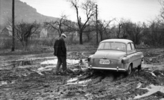 Magyarország,Balaton, Badacsonytördemic, Skoda Octavia típusú személygépkocsi., 1959, Mészáros Zoltán, Skoda-márka, sár, rendszám, Fortepan #45144