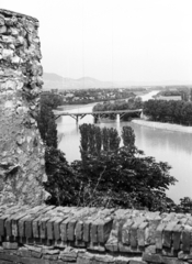 Hungary, Sárospatak, Rákóczi-vár, kilátás a Bodrogra., 1955, Krasznai Gyula, picture, shore, bridge, Fortepan #45745