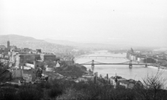 Hungary, Budapest I., panoráma a budai Várral és a Dunával., 1955, Krasznai Gyula, Danube, Budapest, suspension bridge, William Tierney Clark-design, Fortepan #45762