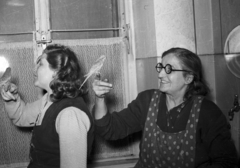 1955, Krasznai Gyula, portrait, smile, women, glasses, parrot, window, Fortepan #45801