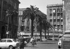 Olaszország, Nápoly, Piazza Museo Nazionale a Régészeti Múzeum előtt a Via Enrico Pessina felé nézve., 1971, Krasznai Gyula, pálmafa, Fiat 850, Fiat 500, Fortepan #45951