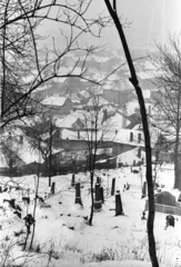 Hungary, Miskolc, avasi református temető, kilátás a városra., 1963, Mészáros Zoltán, winter, snow, cemetery, Fortepan #46420