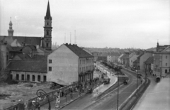 Hungary, Sopron, Várkerület (Lenin körút) a Pannónia szállóból nézve, balra a Szent György-templom., 1963, Mészáros Zoltán, church, Fortepan #46542